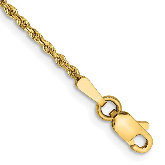 14KT Yellow gold 9 inch 1.5mm Diamond-cut Rope with Lobster Clasp Anklet