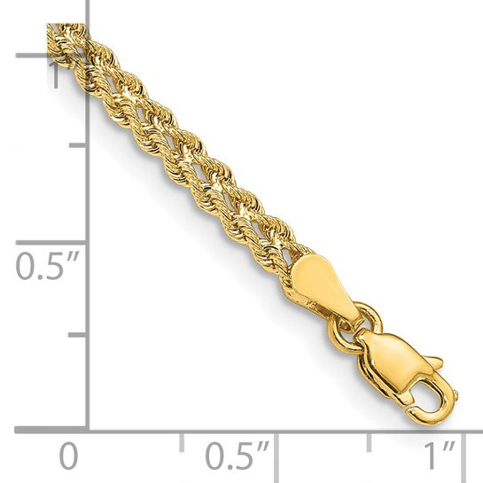 14kt Yellow Gold 3.0mm Wide Double Strand Rope Bracelet