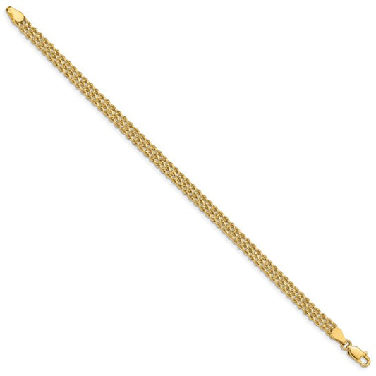 14kt Yellow Gold 4.5mm Wide, 7.5 Inch Length, Triple Strand Rope Bracelet with Lobster Clasp