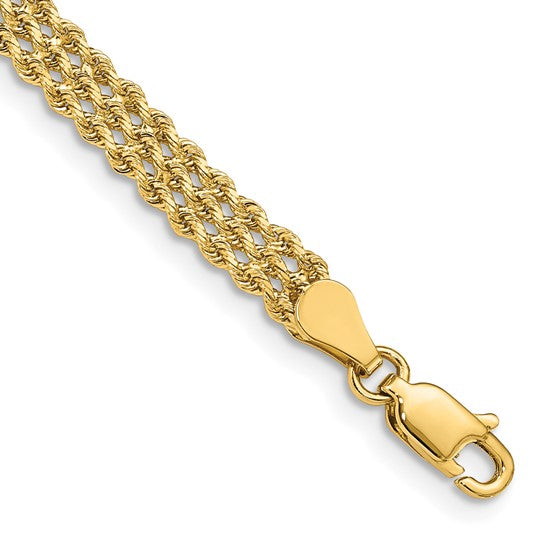 14kt Yellow gold 4.5mm Wide Triple Strand Rope Bracelets