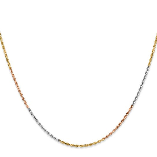 14KT Tri-colored 24 inch 1.5mm Diamond-cut Rope with Lobster Clasp Chain