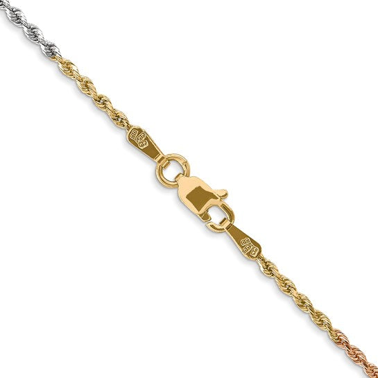 14KT Tri-colored 18 inch 1.5mm Diamond-cut Rope with Lobster Clasp Chain