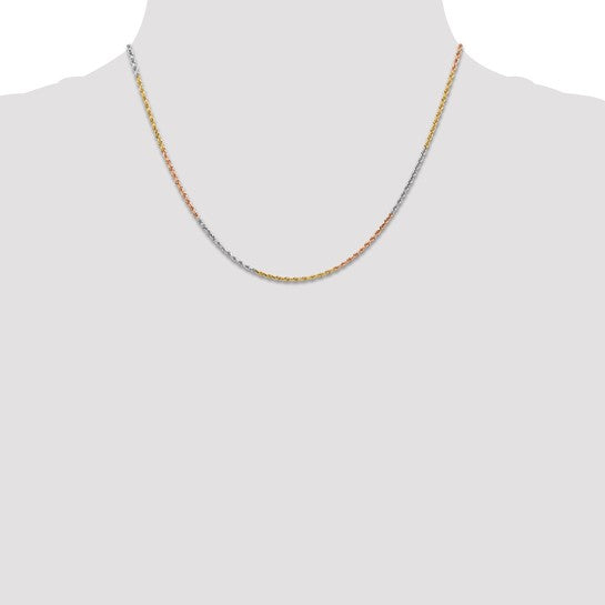 14KT Tri-colored 18 inch 1.5mm Diamond-cut Rope with Lobster Clasp Chain