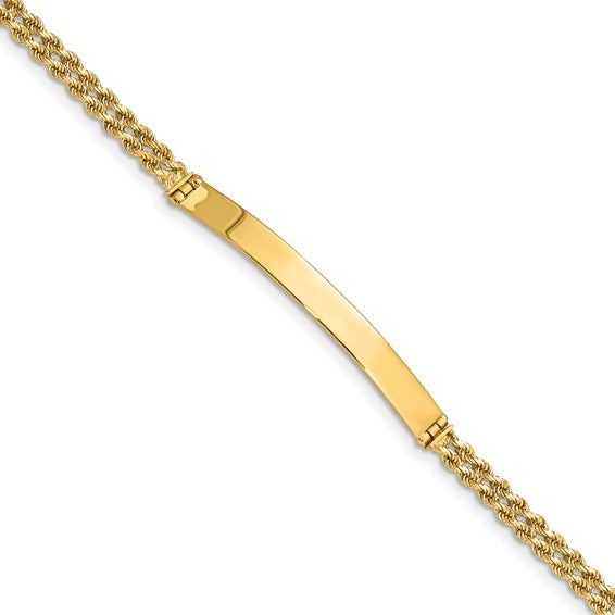 14kt Yellow Gold Polished Solid Chain/Solid Plate Two-Strand Rope 41x5mm Plate 7 inch ID Bracelet