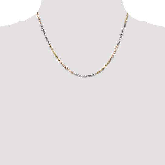14KT Tri-colored 18 inch 1.75mm Diamond-cut Rope with Lobster Clasp Chain