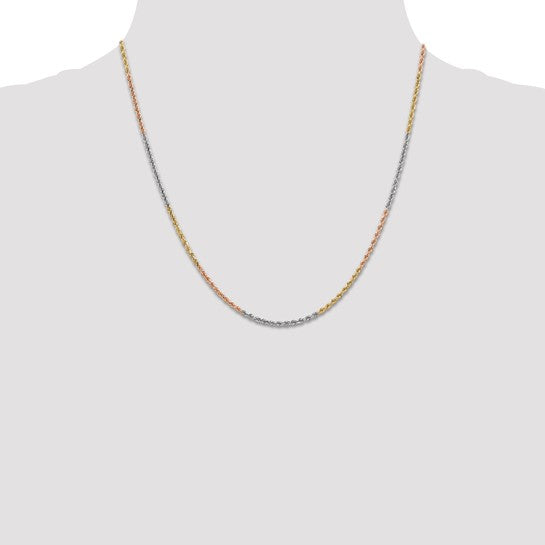 14KT Tri-colored 20 inch 1.75mm Diamond-cut Rope with Lobster Clasp Chain