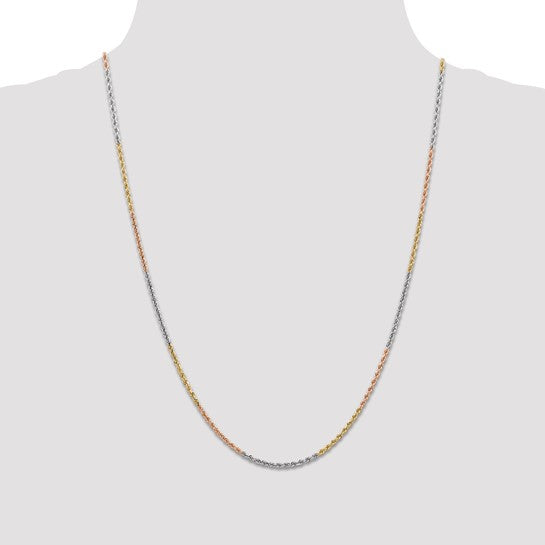 14KT Tri-colored 24 inch 1.75mm Diamond-cut Rope with Lobster Clasp Chain