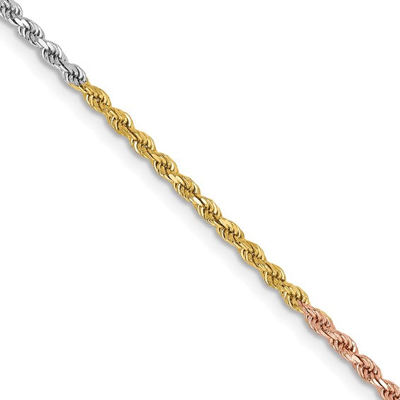 14KT Tri-colored 24 inch 1.75mm Diamond-cut Rope with Lobster Clasp Chain