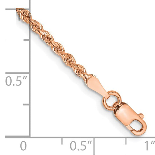 14K Rose Gold 8 inch 2mm Diamond-cut Rope with Lobster Clasp Bracelet