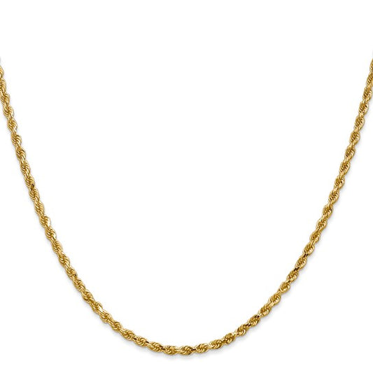 14KT Yellow Gold 36 inch 2.25mm Diamond-cut Rope with Lobster Clasp Chain