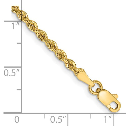 14kt Yellow Gold 7 inch 2.5mm Regular Rope with Lobster Clasp Bracelet