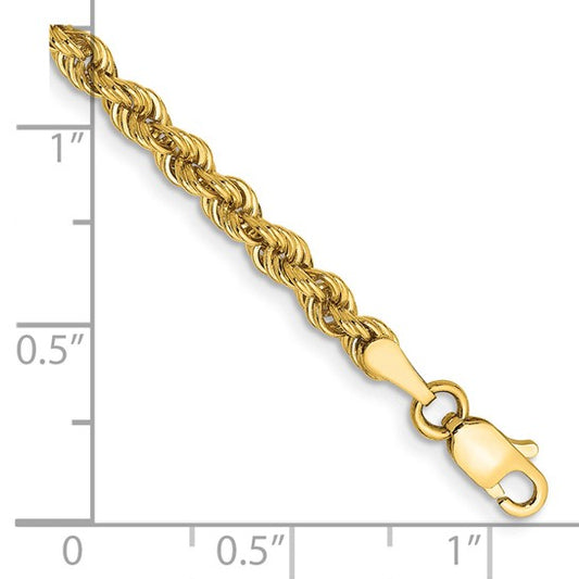 14kt Yellow Gold 8 inch 3mm Regular Rope with Lobster Clasp Chain