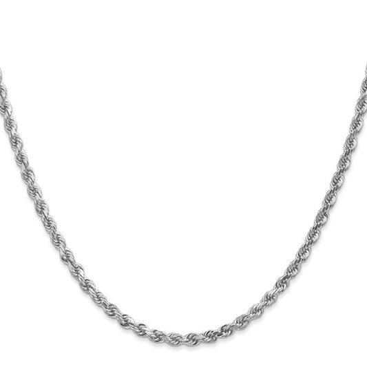 14KT White Gold 22 inch 3mm Diamond-cut Rope with Lobster Clasp Chain