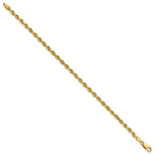14KT Yellow Gold 8 inch 3.25mm Diamond-cut Rope with Lobster Clasp Chain