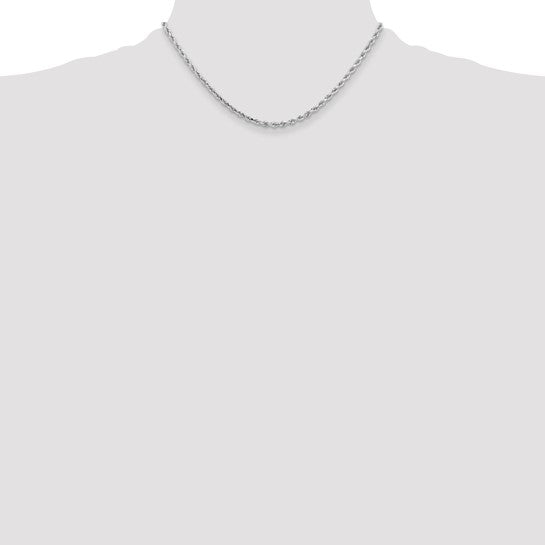 14KT White Gold 16 inch 3.25mm Diamond-cut Rope with Lobster Clasp Chain