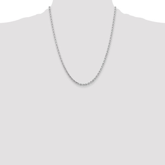 14kt White Gold 22 inch 3.25mm Diamond-cut Rope with Lobster Clasp Chain