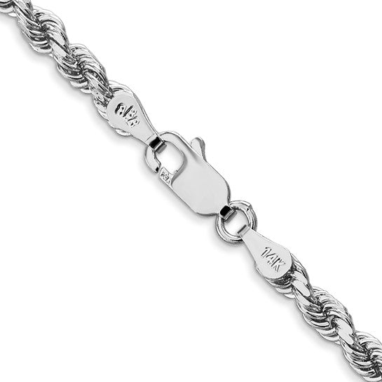 14KT White Gold 26 inch 3.5mm Diamond-cut Rope with Lobster Clasp Chain