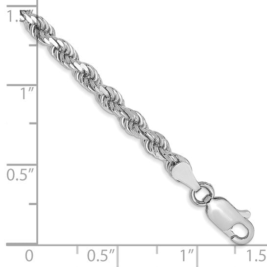 14K White Gold 9 inch 3.5mm Diamond-cut Rope with Lobster Clasp Anklet Bracelet