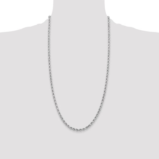 14kt White Gold 28 inch 3.75mm Diamond-cut Rope with Lobster Clasp Chain