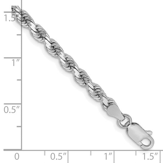 14KT White Gold 8 inch 3.75mm Diamond-cut Rope with Lobster Clasp Chain