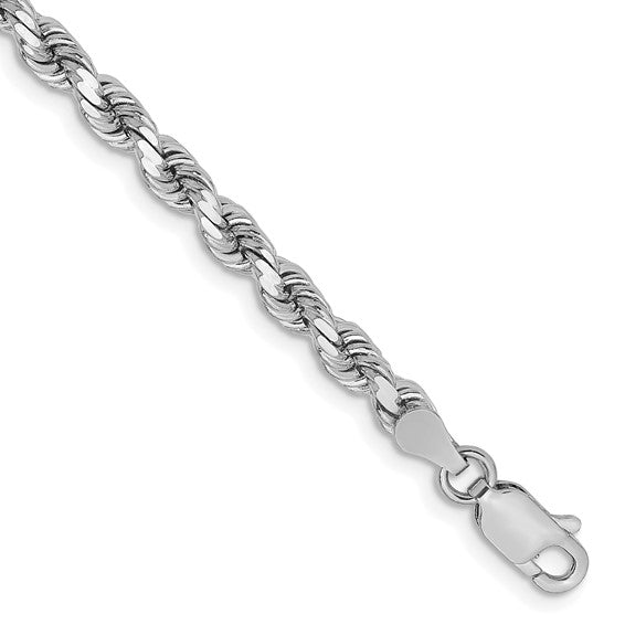 14KT White Gold 8 inch 3.75mm Diamond-cut Rope with Lobster Clasp Chain