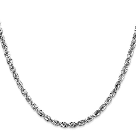 14KT White Gold 24 inch 4mm Diamond-cut Rope with Lobster Clasp Chain