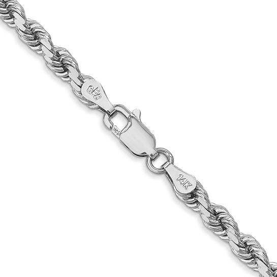 14KT White Gold 22 inch 4mm Diamond-cut Rope with Lobster Clasp Chain