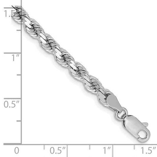 14kt White Gold 8 inch 4.25mm Diamond-cut Rope with Lobster Clasp Chain