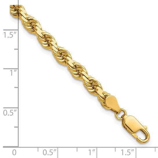 14KT Yellow Gold 9 inch 4.5mm Diamond-cut Rope with Lobster Clasp Chain