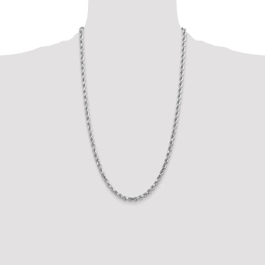 14KT White Gold 26 inch 4.5mm Diamond-cut Rope with Lobster Clasp Chain