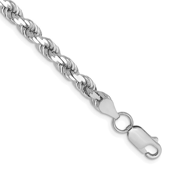 14KT White Gold 8 inch 4.5mm Diamond-cut Rope with Lobster Clasp Chain