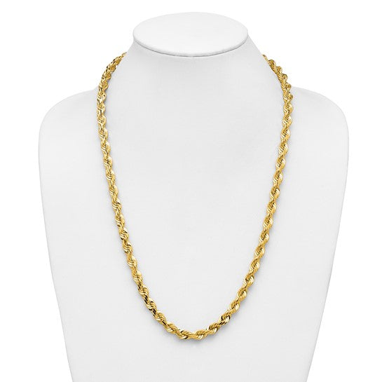 14kt Yellow Gold 26 inch 7mm Diamond-cut Rope with Fancy Lobster Clasp Chain