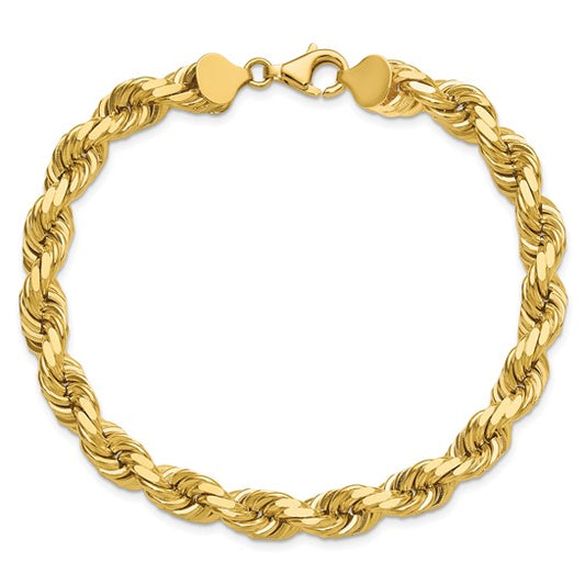 14kt Yellow Gold 9 inch 8mm Diamond-cut Rope with Fancy Lobster Clasp Chain