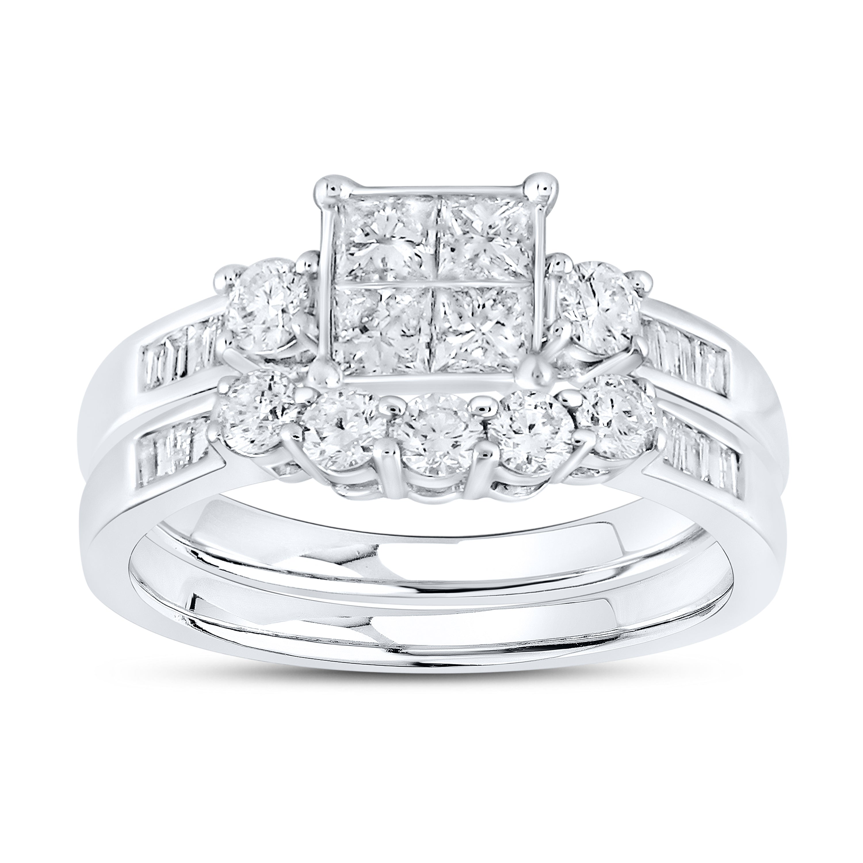 14kt White Gold 1 CTW Natural Diamond Bridal Ring Set
