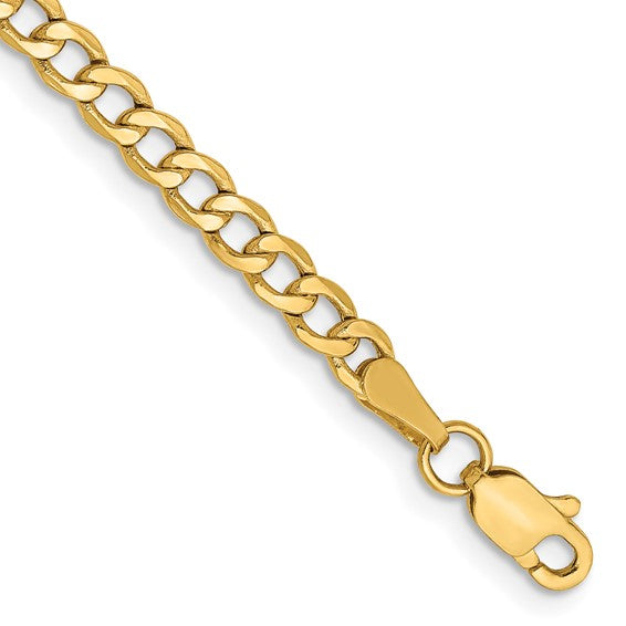 10kt Yellow Gold 3.35mm Semi-Solid Curb Link Chain