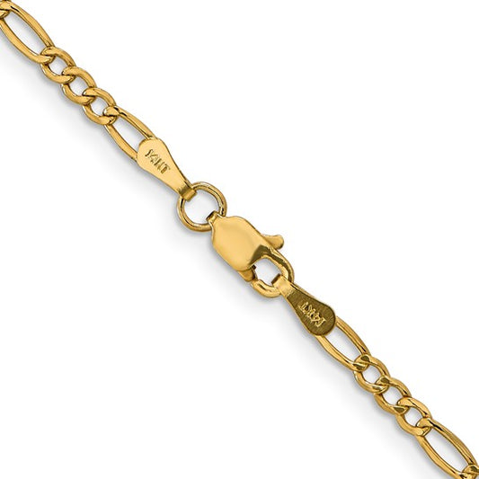 10kt Yellow Gold 2.5mm Semi-Solid Figaro Chain