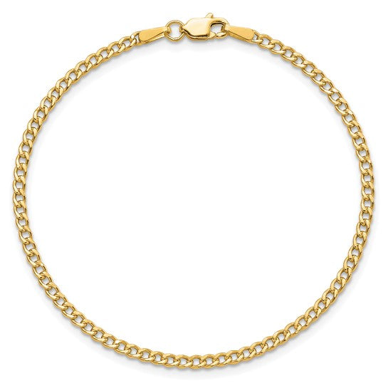 10kt Yellow Gold 2.5mm Semi-Solid Curb Link Chain Anklet