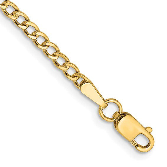 10kt Yellow Gold 2.5mm Semi-Solid Curb Link Chain Anklet