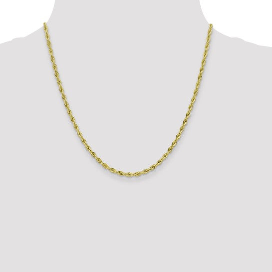 10kt Yellow Gold 3mm Semi-Solid Rope Chain
