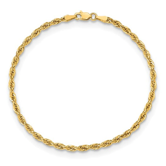 10kt Yellow Gold 3mm Semi-Solid Rope Chain
