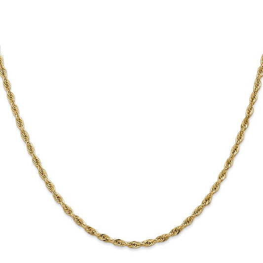 10kt Yellow Gold 2.8mm Semi-Solid Rope Chain