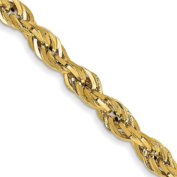 10kt Yellow Gold 2.8mm Semi-Solid Rope Chain