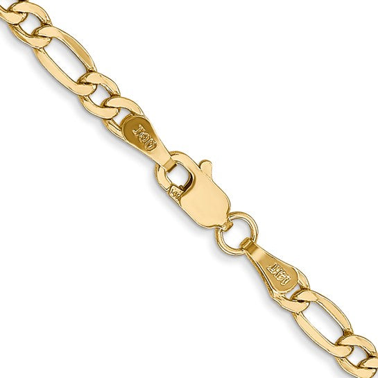10kt Yellow Gold 3.5mm Semi-Solid Figaro Chain