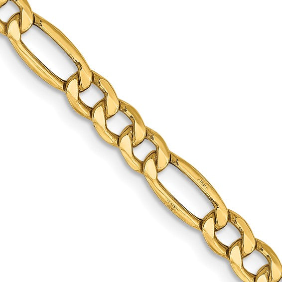 10kt Yellow Gold 4.2mm Semi-Solid Figaro Chain