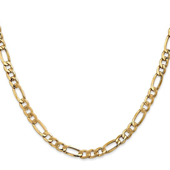 10kt Yellow Gold 5.35mm Semi-Solid Figaro Chain