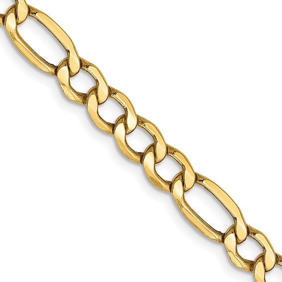 10kt Yellow Gold 5.35mm Semi-Solid Figaro Chain