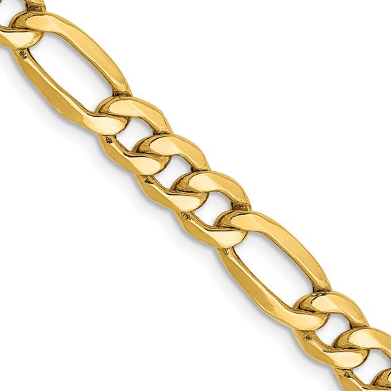 10kt Yellow Gold 6.25mm Semi-Solid Figaro Chain