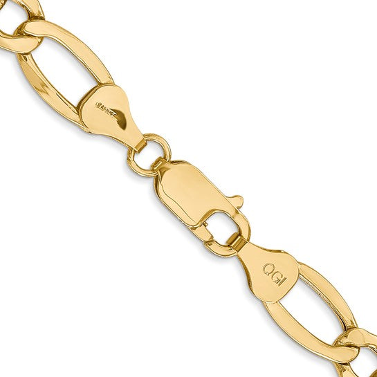 10kt Yellow Gold 7.3mm Semi-Solid Figaro Chain