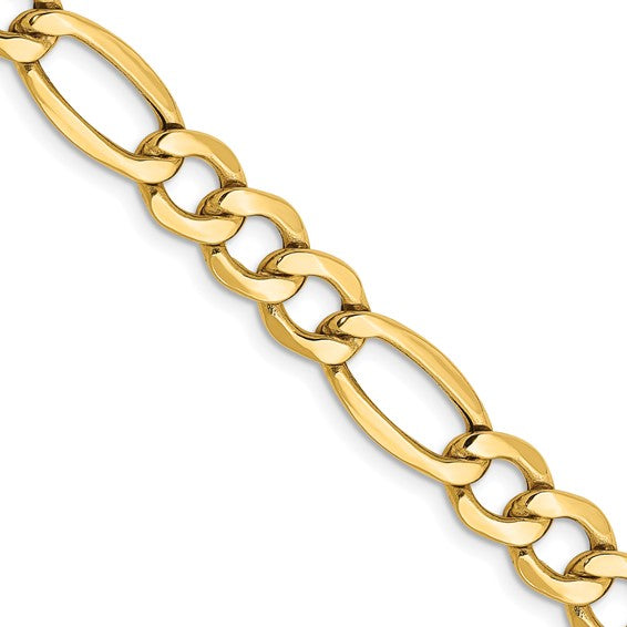10kt Yellow Gold 7.3mm Semi-Solid Figaro Chain