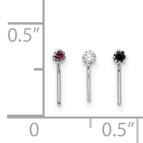 10kt White Gold 1.5mm Set Of 3 CZ Nose Studs